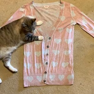 Mossimo, Medium, Pink & Grey Heart Button Cardigan